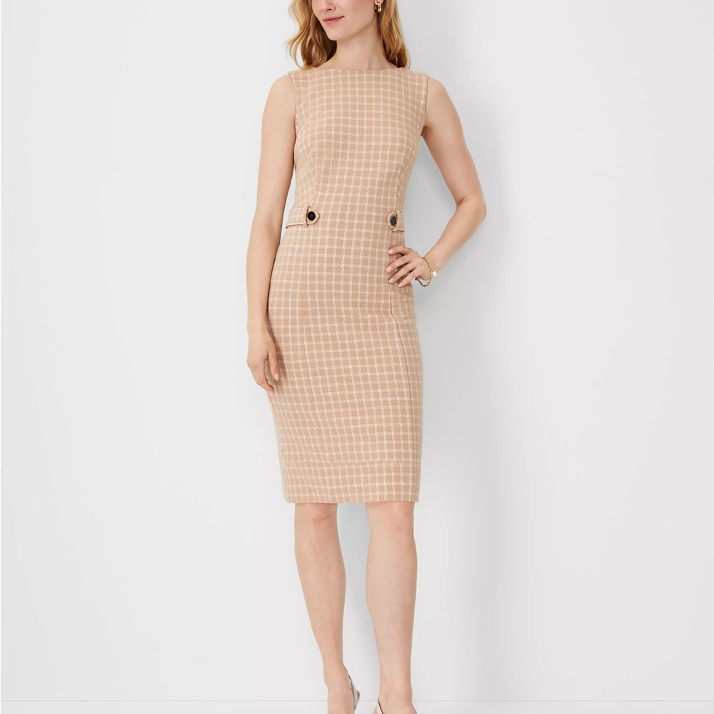 Ann Taylor Tan Checkered Sleeveless Dress